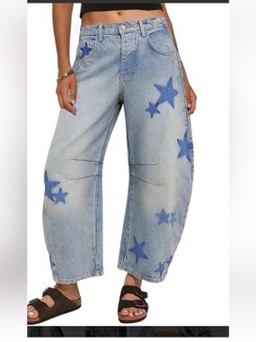 Light Wash Denim Navy Star-Print Jeans